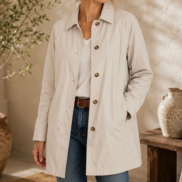 Columbia Jackets & Blazers - COLUMBIA | Beige Stone Tan Trench Coat Button Front Welt Pockets Womens | Large